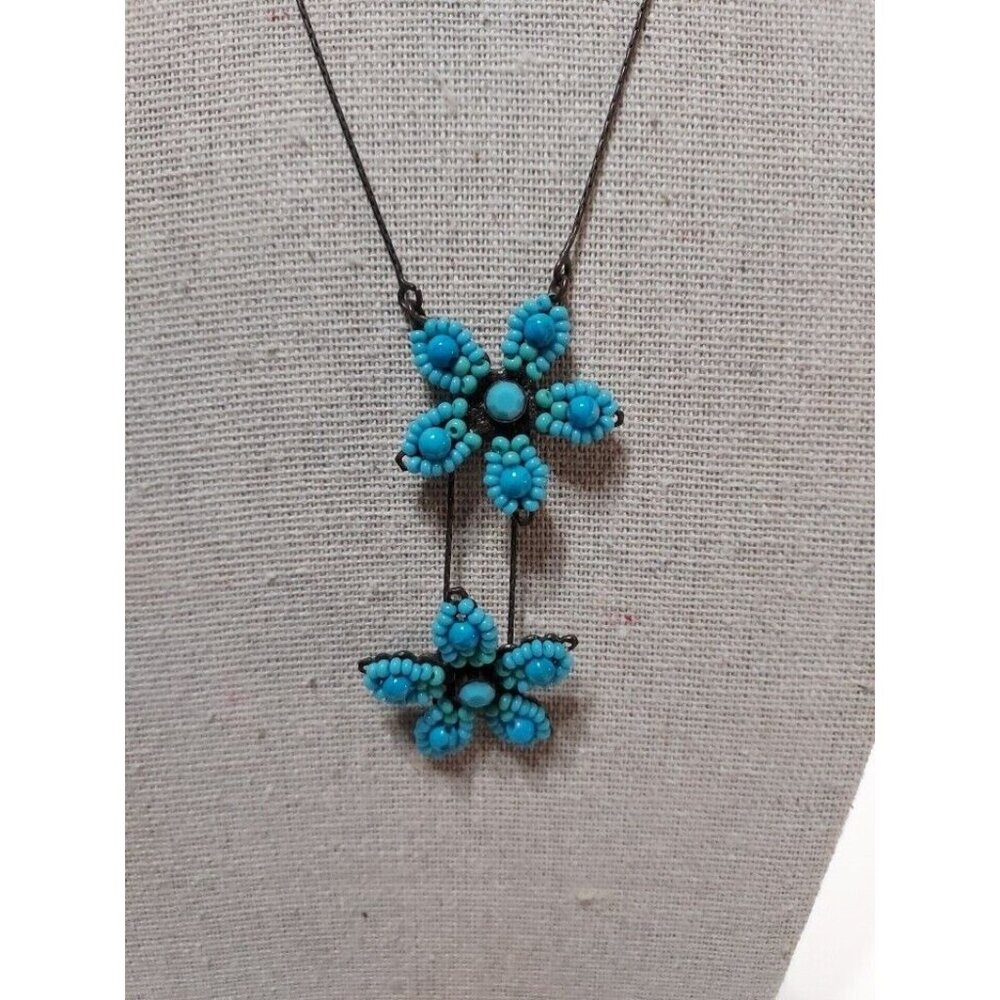 Creaz Bianco Italy Turquoise Flowers Fine Nickle Chain 17"